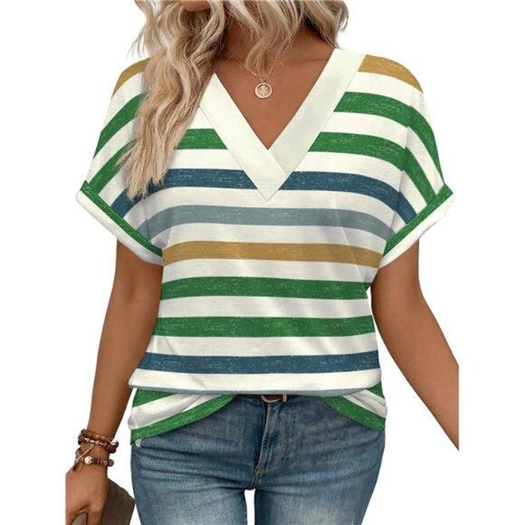 Women's V-Neck Dolman Sleeve Summer Top - Picture 1 of 6